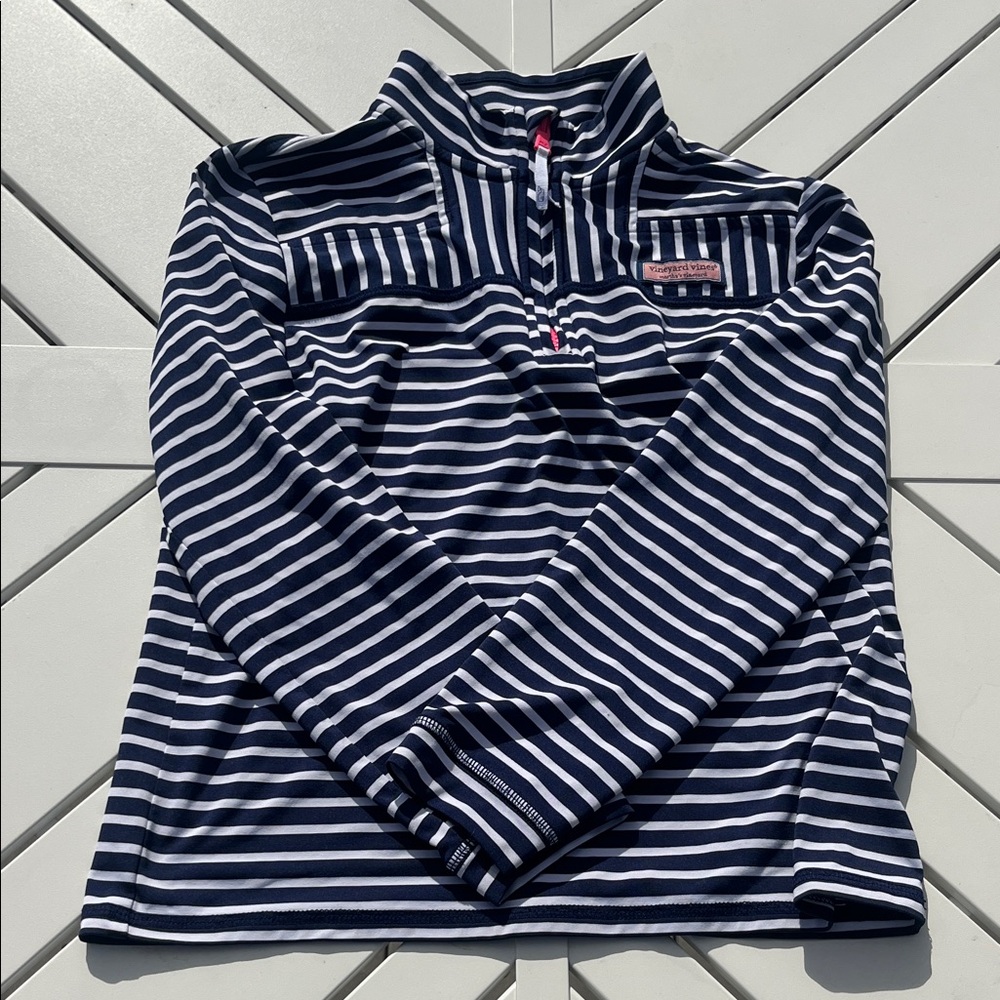 Vineyard Vines Striped Navy and White Half-Zip